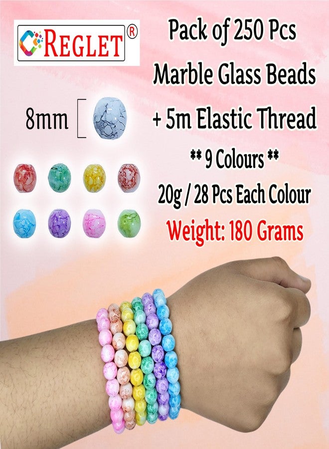 REGLET 250 Pcs Marble Glass Beads for Bracelet Making Kit - Beads for Jewellery Making Kit - Bead Bracelet Making - Crystal Bead - Beads for Craft - 8mm - Image 2